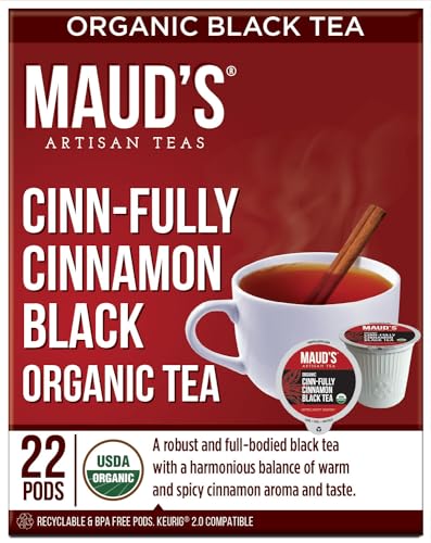 Mauds Cinnamon Organic Black Tea Pods  22ct | Cinn-Fully Cinnamon Tea | Hot Cinnamon Spice Tea | Solar Energy Produced Recyclable Single Serve Tea Pods Compatible with Keurig K-Cup malt-inspired