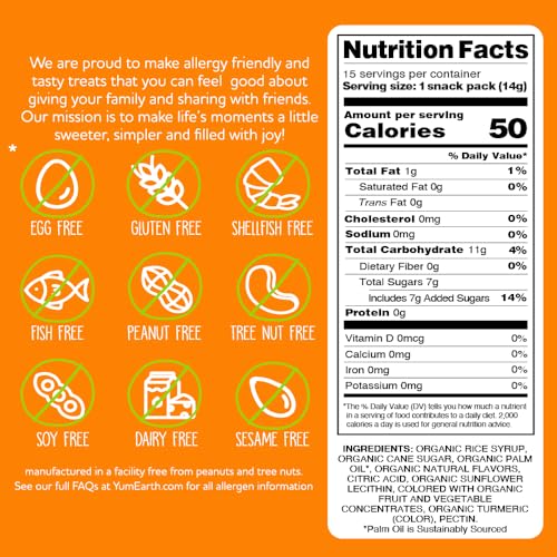 YumEarth Organic Chewys Fruit Flavored Candy Chews - Allergy Friendly, Gluten Free, Non-GMO, Vegan, No Artificial Dyes - Assorte