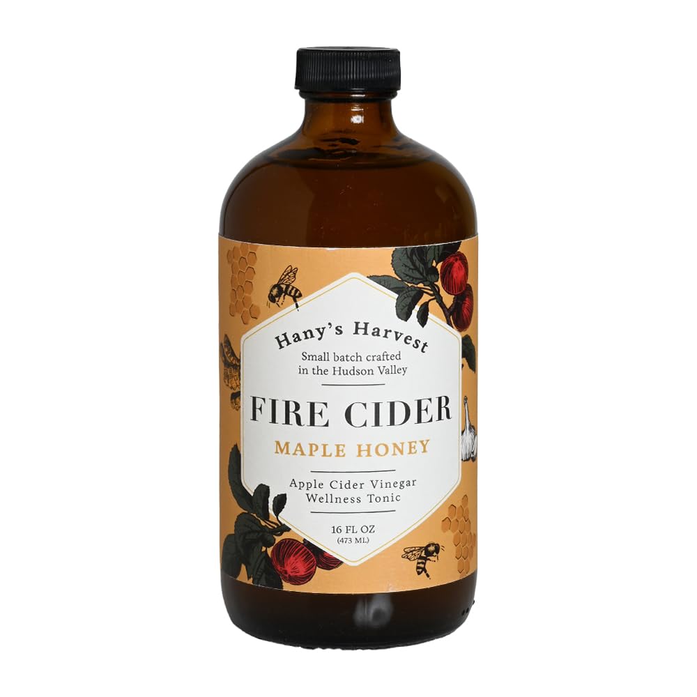 Hanys Harvest Maple Honey Fire Cider, All Natural Apple Cider Vinegar Wellness Tonic, 16 oz, Gluten-Free, Handcrafted