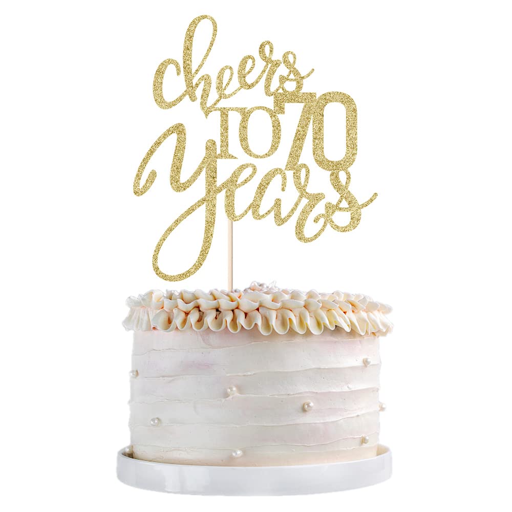 Qertesl Gold Glitter Cheers To 70 Years Cake Topper, Happy 70Th Birthday Cake Decorations,Perfect For 70 Years Cake Decorating,W