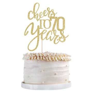 Qertesl Gold Glitter Cheers To 70 Years Cake Topper, Happy 70Th Birthday Cake Decorations,Perfect For 70 Years Cake Decorating,W