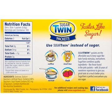 Sugar Twin, Calorie Free Sweetener, 100 Packets (Pack of 12)
