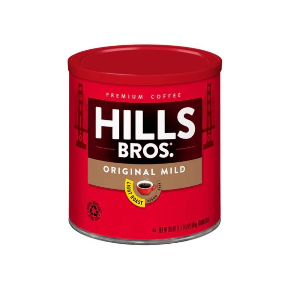 Hills Bros Original Mild Blend Ground Coffee, Light Roast, 30.5 Oz Can