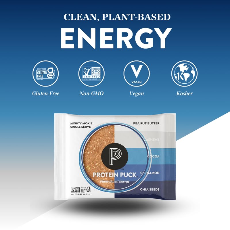 Protein Puck Plant Based Bars - Vegan Protein Snacks, Gluten Free, 16 Count, 2.25 oz Single Serve, Non Dairy, Kosher Certified, Non GMO