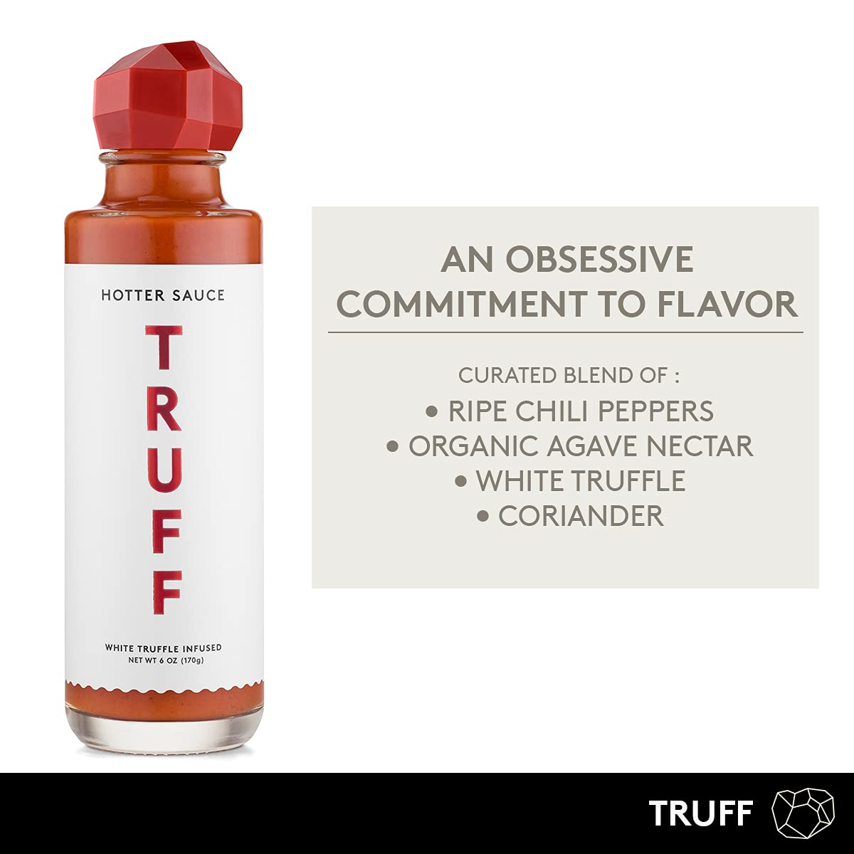 TRUFF Hot Sauce with White Truffle & Jalapeño, 6 oz, Pack of 1, More Heat & Agave Nectar