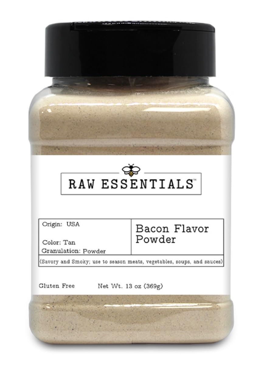 Raw Essentials Bacon Flavor Powder - Savory & Smoky Seasoning for Meats, Vegetables, Soups & Sauces - Adds Rich Bacon Taste to A