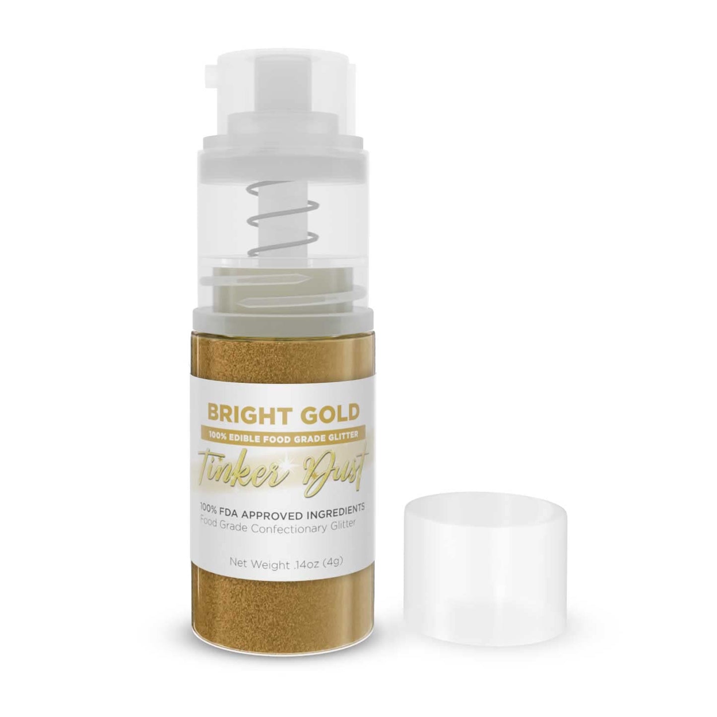 Tinker Dust - Bright Gold (4G, 1X Mini Pump) Edible Glitter For Desserts, Beverages, Cupcakes, Cake Pops And Cookies By Bakell