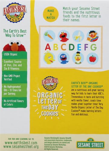Earths Best Organic Letter of the Day Cookies for Toddlers 2 Years Old and Up, Vanilla Flavor, 5.3 Ounce Box