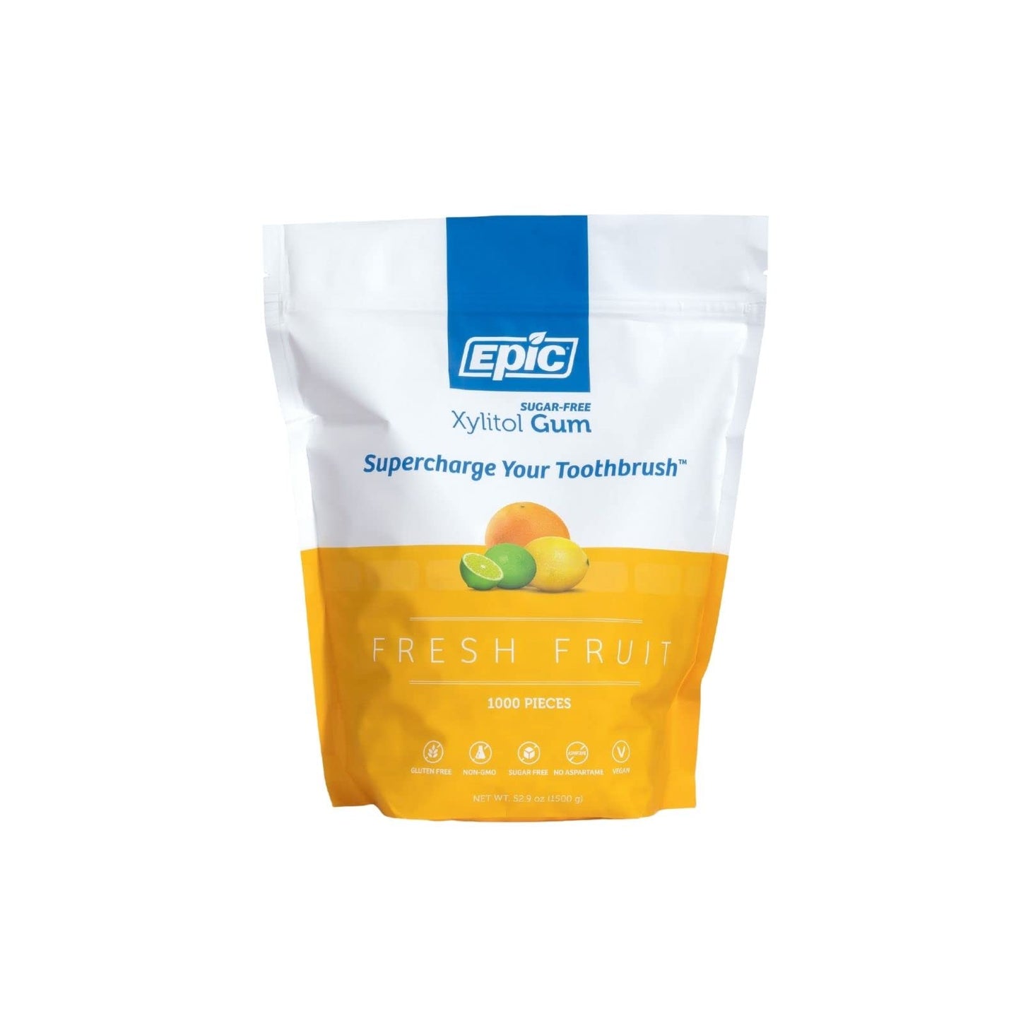 Epic Xylitol Chewing Gum - Sugar Free & Aspartame Free - 1000 Count Bag - Fresh Fruit Flavor