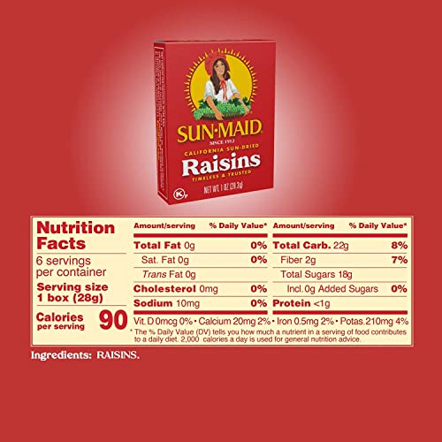 Sun-Maid California Sun-Dried Raisins - (6 Pack) 1 Oz Snack-Size Box - Dried Fruit Snack - For Lunches, Back To School Snacks, And Natural Sweeteners
