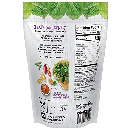 Modern Mill Protein Packed Salad Topper By Gourmet Nut - Mixed Nuts (Roasted Cashews), Dried Cranberries & Edamame & Sunflower Seeds - Gluten Free, Low Sodium, Kosher, Plant Protein Snack, 12Oz. Bag