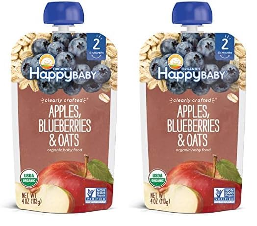 Happy Baby Organic Baby Food, Apples, Blueberries & Oats, 4 Oz (Pack Of 2)