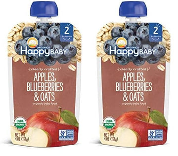 Happy Baby Organic Baby Food, Apples, Blueberries & Oats, 4 Oz (Pack Of 2)