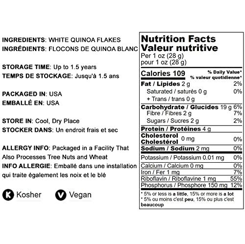 Food To Live White Quinoa Flakes, 1 Pound Pressed Quinoa Seeds, Whole Grain, Raw, Kosher, Vegan. High In Protein, Riboflavin. Gr