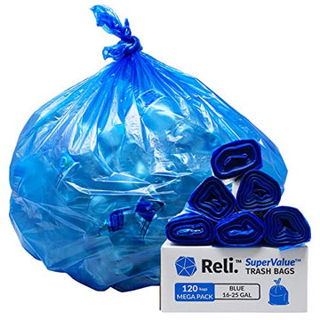 Reli. Supervalue 16-25 Gallon Recycling Bags  120 Count  Blue Trash Bags