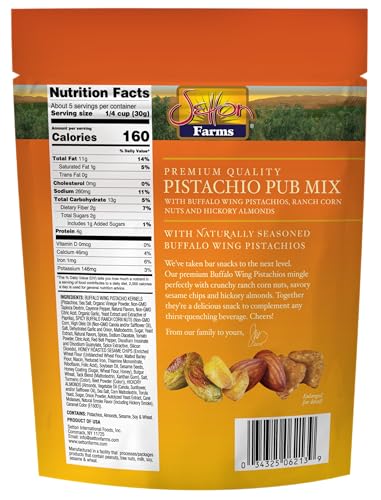 Setton Farms Pistachio Pub Mix 5 Oz. Bag. With Buffalo Wing Pistachios, Ranch Corn Nuts, Honey Roasted Sesame Chips And Hickory Almonds.