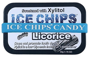 Ice Chips Xylitol Candy Tins (Licorice, 6 Pack); Low Carb, Gluten Free - Includes Band As Shown
