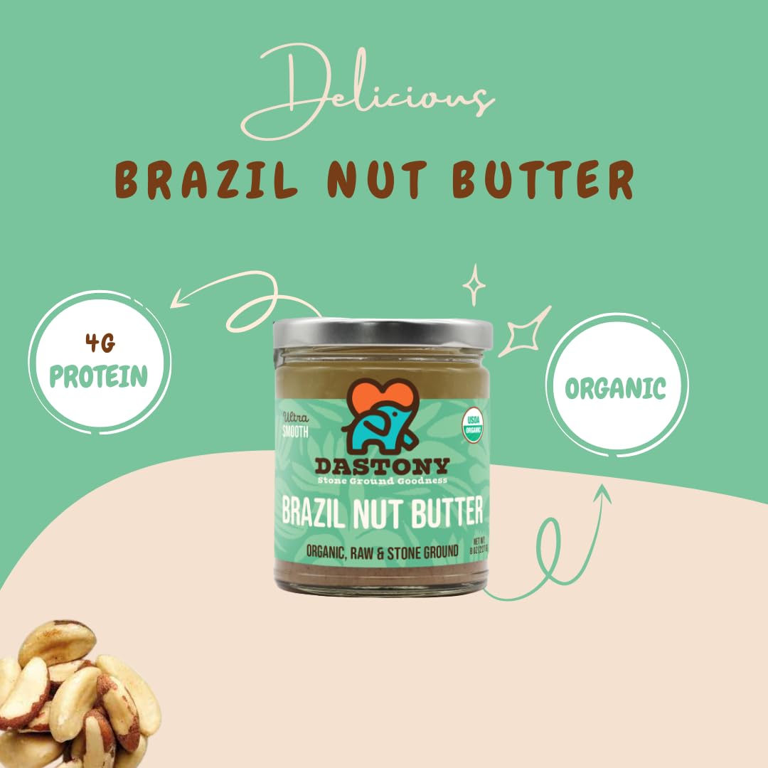 Dastony Organic Raw Brazil Nut Butter, 8 Oz | Only One Ingredient | Vegan, Paleo And Keto Friendly, Non Gmo, Gluten-Free - Pack