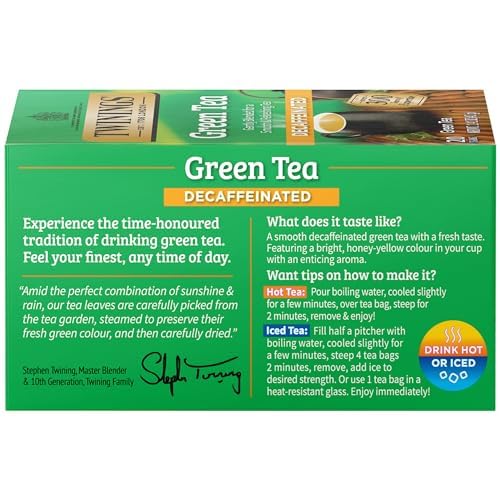 Twinings Decaffeinated Green Tea Individually Wrapped Bags, 20 Count (Pack Of 6), Smooth Flavour, Enticing Aroma, Enjoy Hot Or I