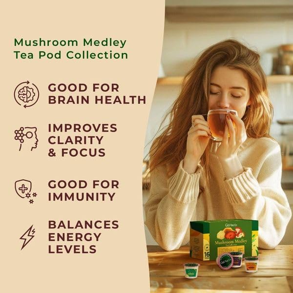 Gya Tea Co Mushroom Medly Tea Pod Collection Gift Set - Assorted Flavors, 16 Count