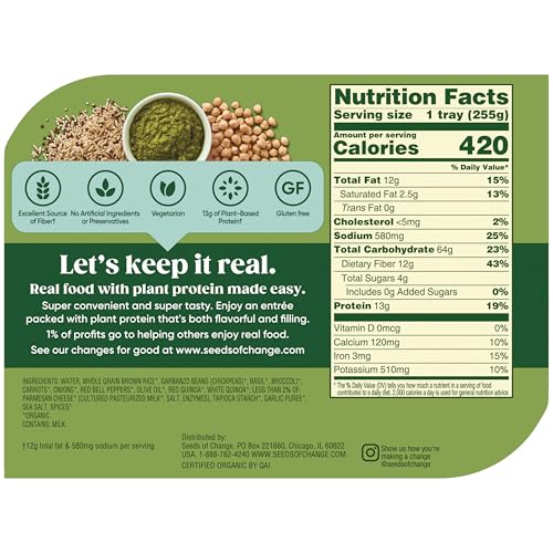 SEEDS OF CHANGE Organic High Protein Bowl Garden Pesto  Prepared Entr?e  Microwave in 90 Seconds  9 oz (Pack of 6)