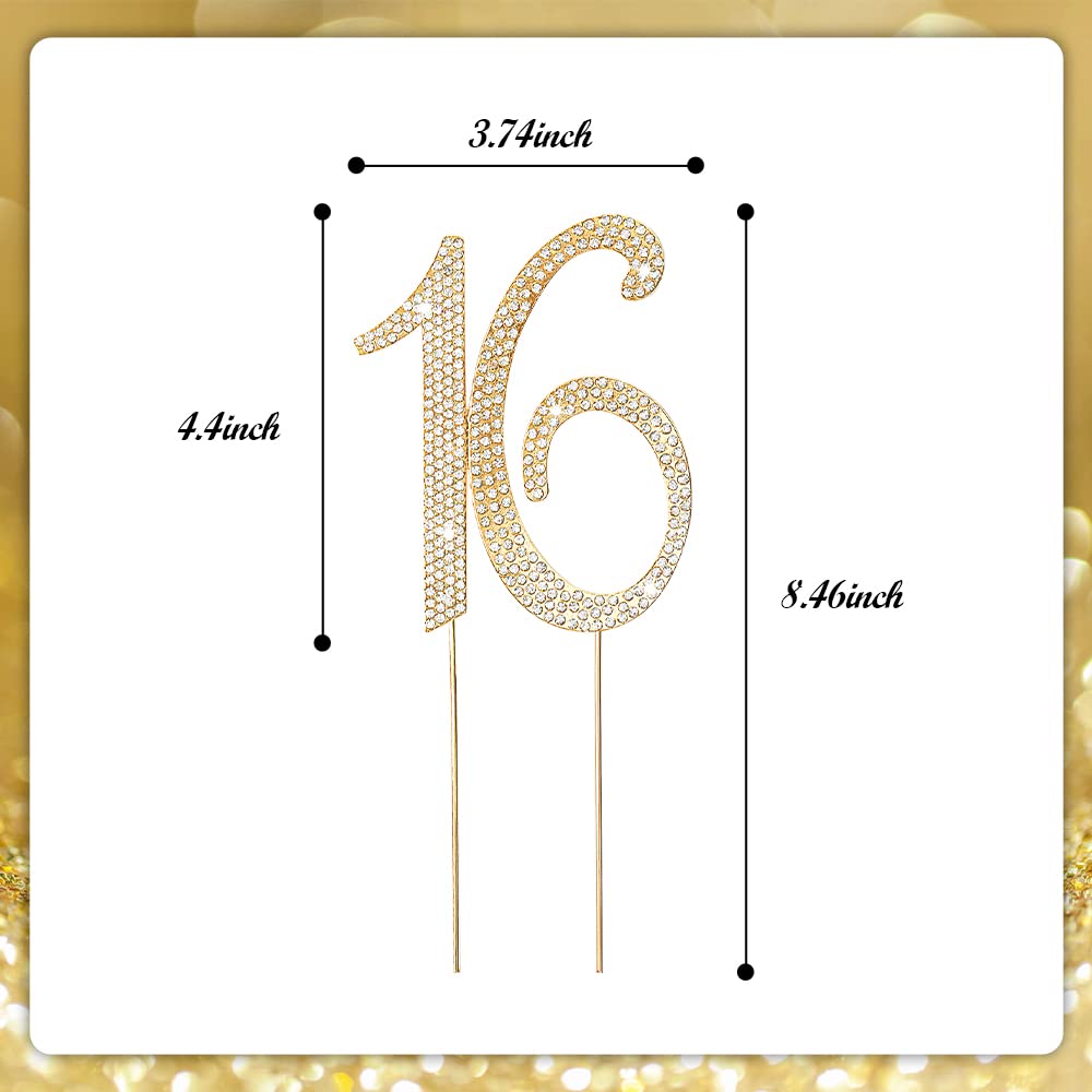 Hokpa 16Th Rhinestones Cake Topper, Gold 16Th Birthday Cake Decoration, Mature-Themed Ceremony Or Anniversary Party Decor Ideal Perfect Keepspirit-Inspired Flavor