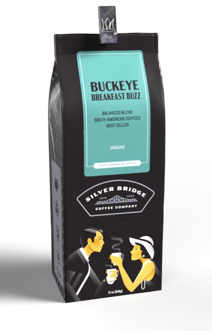 Silver Bridge Coffee Company Regular Coffee Buckeye Breakfast Buzz | 12oz Specialty Coffee | Medium Roasted Smooth Breakfast Ble