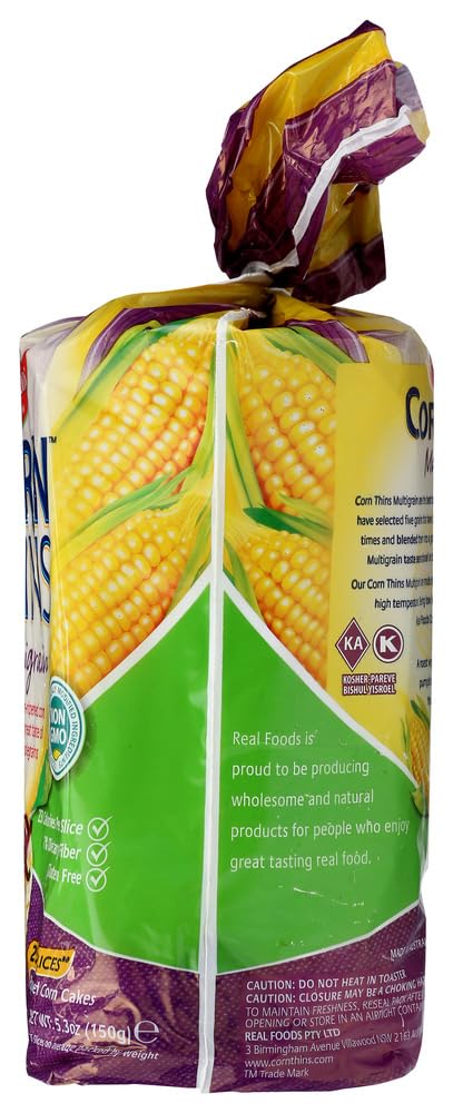 Real Foods Organic Corn Thins, Multigrain Flavor, Gluten Free, 5.3-Ounce Bag (Pack of 12)