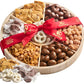 KREMERY Creamy Chocolate Cravings - Valentines Day Chocolate Covered Pretzels & Nuts Gift Basket, in Reusable Round Wooden Tray