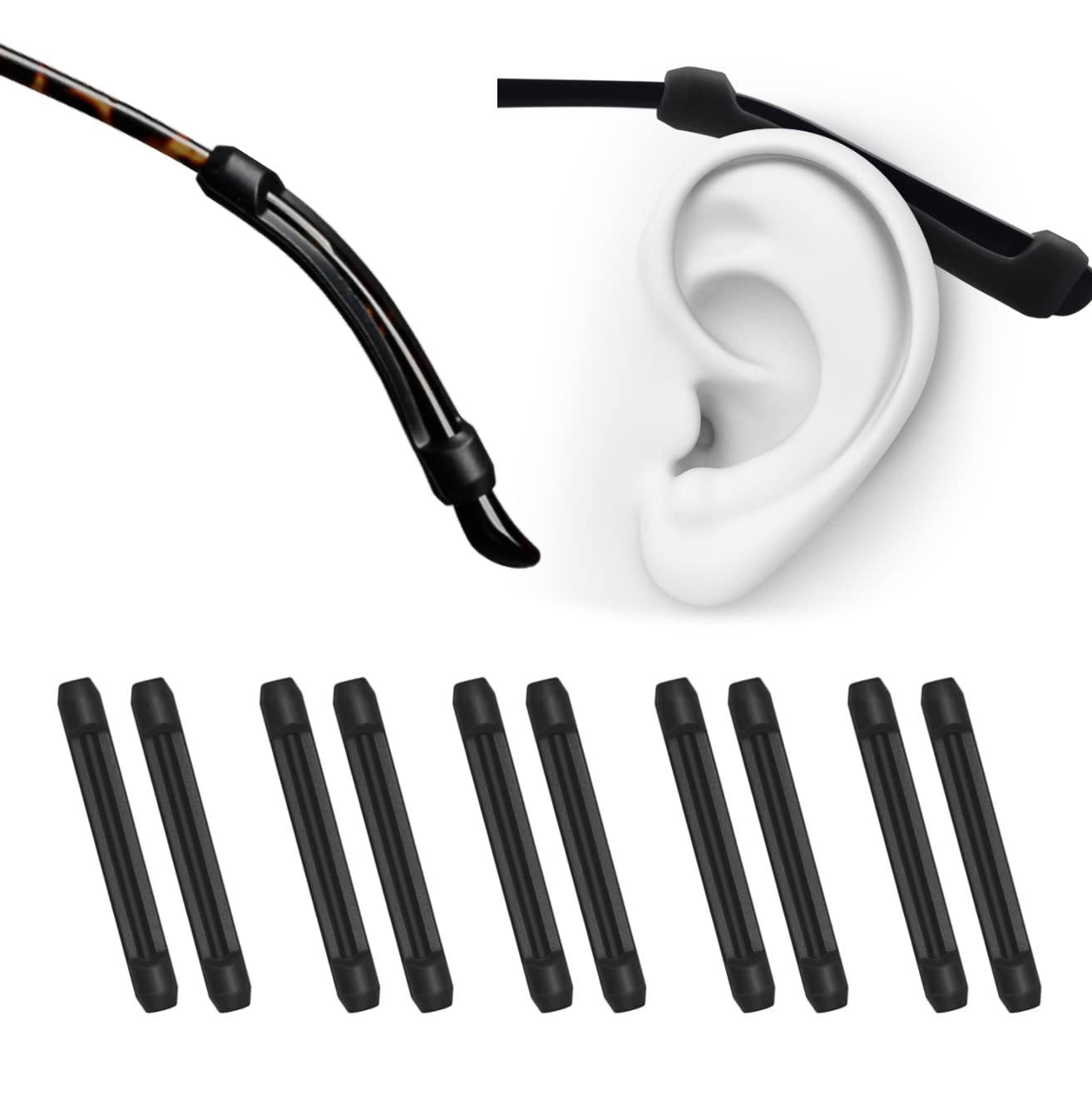Ptslkhn Silicone Eyeglass Ear Cushions, 5Pairs Of Glasses Ear Grip, Anti-Slip Elastic Comfort Eyeglasses Temple Tips Sleeve Reta