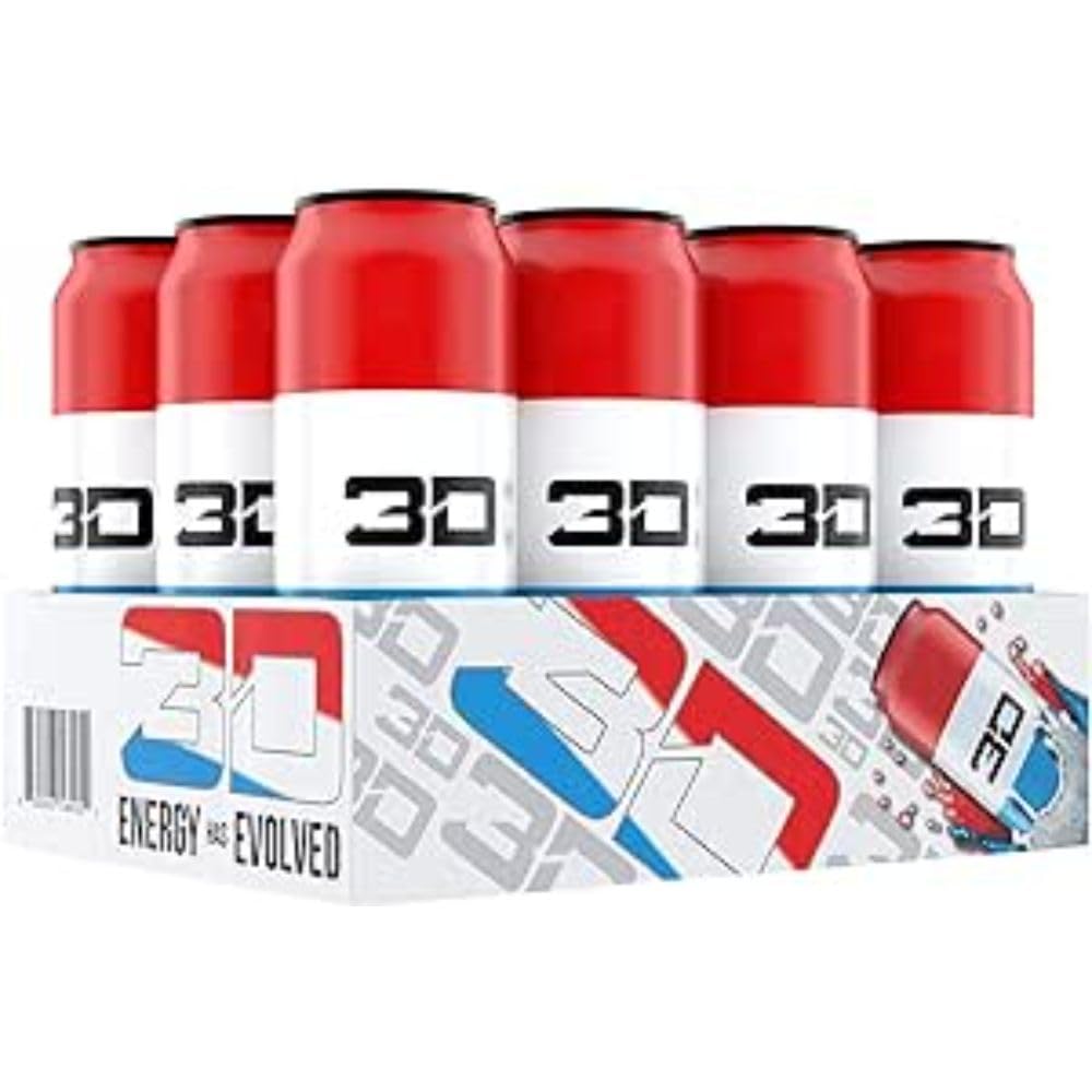 3D Energy Liberty Pop | Sugar Free Energy Drink | Pre Workout Energy | 200Mg Caffeine With Taurine And L-Carnitine | 16 Fluid Ounce | 12 Pack | Red, White And Blue