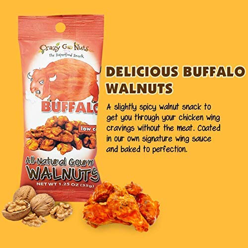 Crazy Go Nuts Walnuts - Buffalo, 1.25 Oz (6-Pack) - Healthy Snacks, Vegan, Gluten Free, Superfood - Natural, Ala, Omega 3 Fatty