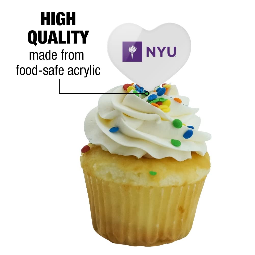 GRAPHICS & MORE Cupcake Picks Set of 6, Acrylic, New York University Heart Decoration, Model CUPT.HRT.ACR.6PK.CLCNYU500B