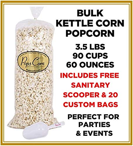 Gourmet Kettle Corn Popcorn-Bulk-Wholesale-5 Gallons-90 Cups-60 Oz -Free Sanitary Scooper & 20 Gift Bags Included!