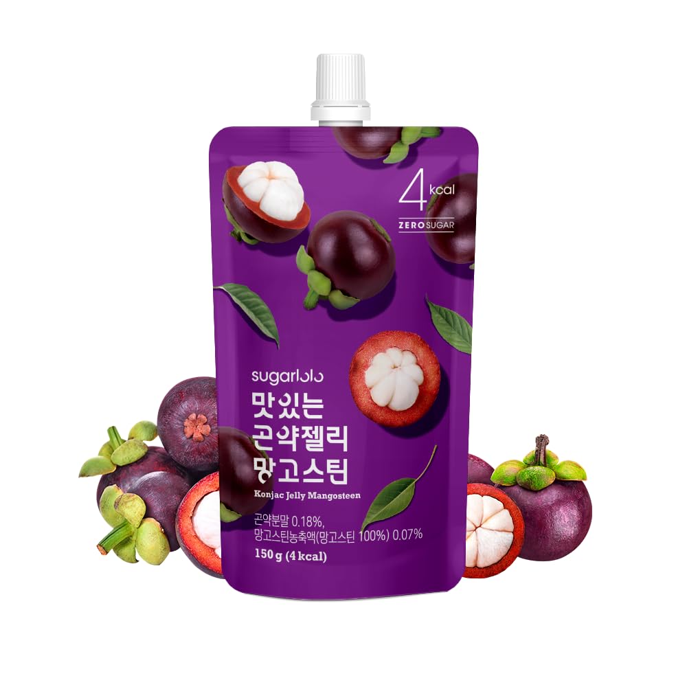 Sugarlolo Konjac Sweet Mangosteen Jelly Snack - Vegan Jello with Zero Sugar | Only 4 Calories per Pouch | Low Calorie Korean Sna