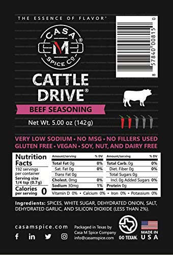 Casa M Spice Co Cattle Drive Beef Seasoning  Very Low Sodium  No Msg  Gluten Free  Keto-Friendly  Bbq Spices (Original, Stainles