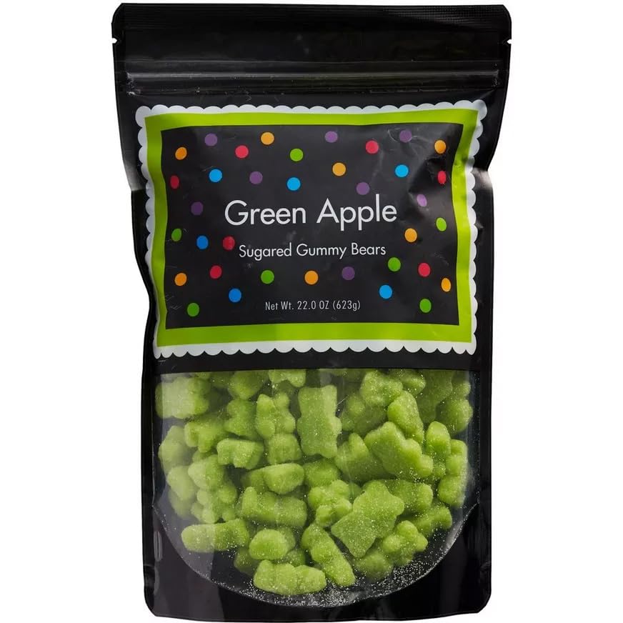 The Hampton Popcorn Company Green Gummy Bears, Green Apple Flavor, 22 Ounce Resealable Bag