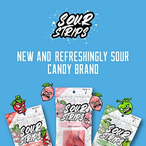 Sour Strips Flavored Sour Candy Strips, Deliciously Sour Chewy Candy Belts, Vegetarian Candies, 3 Pack (Blue Raspberry (3-Pack))