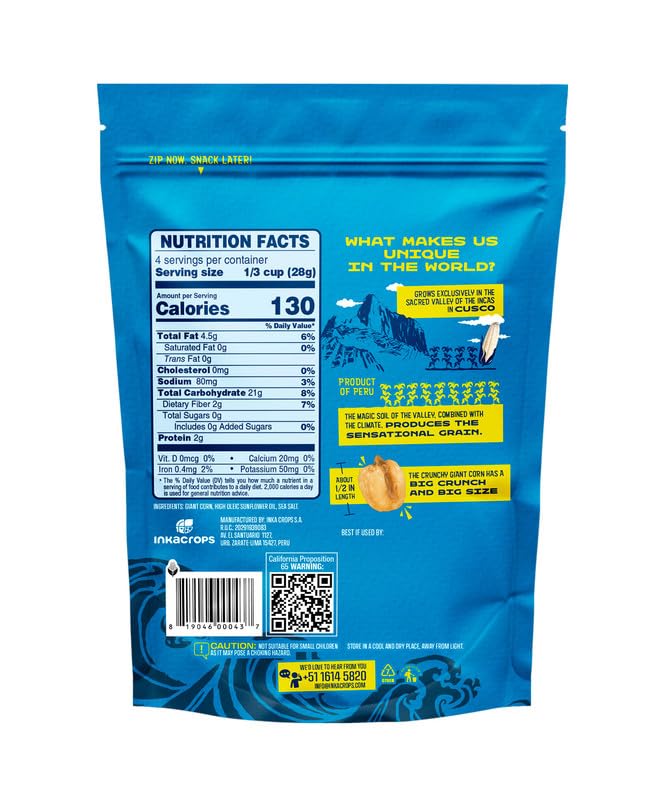 Inka Crops Corn Nuts, Gluten Free Roasted Giant Corn, Original Flavor, 4 Ounce (Pack of 12)