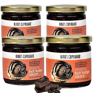 KingS Cupboard Organic Hot Fudge Sauce - The Perfect Hot Chocolate Sauce For Topping Ice Cream & Desserts  Coffee Drizzle  Baking  Fondue  Gluten-Free  Kosher  All Natural  7.2 Oz - Pack Of 4