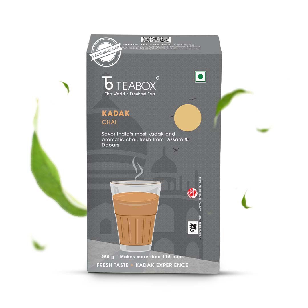Teabox Enhanced Fresh Kadak Chai Vacuum Sealed Pack | Sourced From The Estates Of Assam & Dooars | Strong And Enhanced Chai Black Tea 250G/8.8Oz