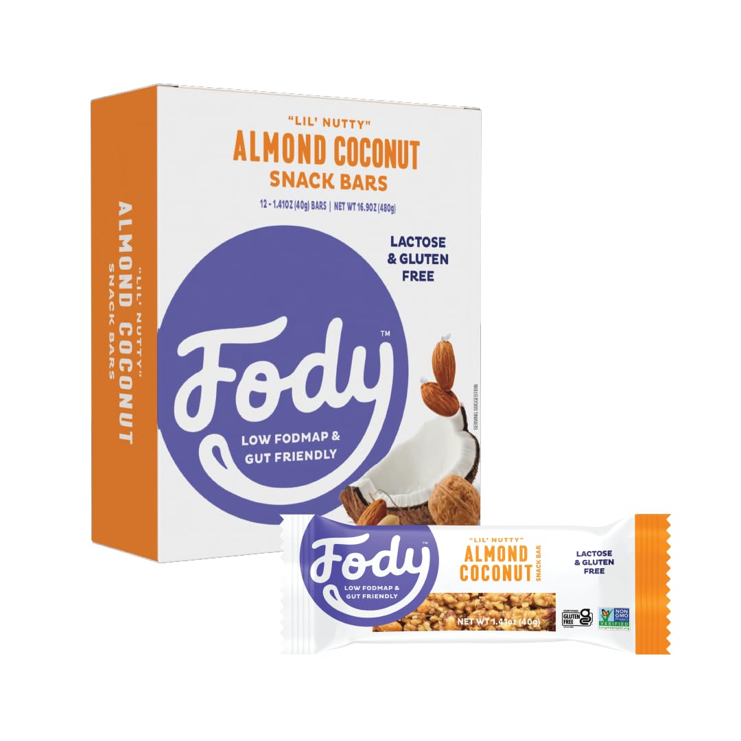 Fody Foods Vegan Protein Nut Bars, Almond Coconut, Low FODMAP, 6g Protein, 12 Count