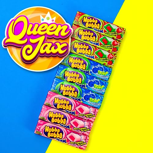 Hubba Bubba Max Bubble Gum - Variety Pack 3 Flavors (Total Of 9 Packs Of Gum) - Sour Blue Raspberry Bubble Gum - Strawberry Wate
