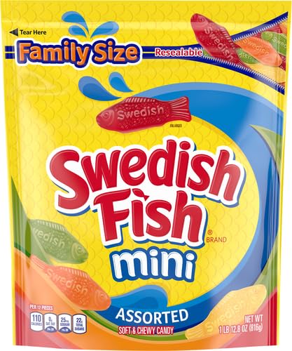 SWEDISH FISH Mini Assorted Soft & Chewy Candy, Family Size, Bulk Candy, 1.8 lb (Pack of 2)