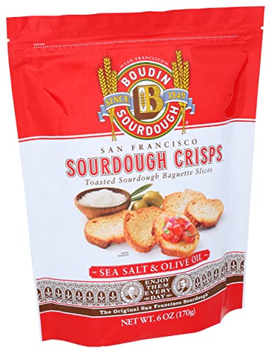 Boudin Sourdough Crisps, Toasted Sourdough Baguette Slices, Sea Salt & Olive Oil, 6 Ounce (Pack of 11)