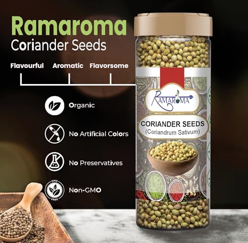 Ramaroma Coriander (Dhania) Seeds Whole, Indian Spice 1.9Oz (56G) ~ All Natural | Gluten Friendly | Non-Gmo | Vegan | Indian Ori