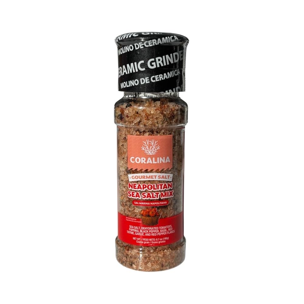 Coralina Neapolitan Sea Salt Mix - Italian Inspired Blend of Sea Salt, Dehydrated Tomatoes, Paprika, Black Pepper, Basil, Red Th