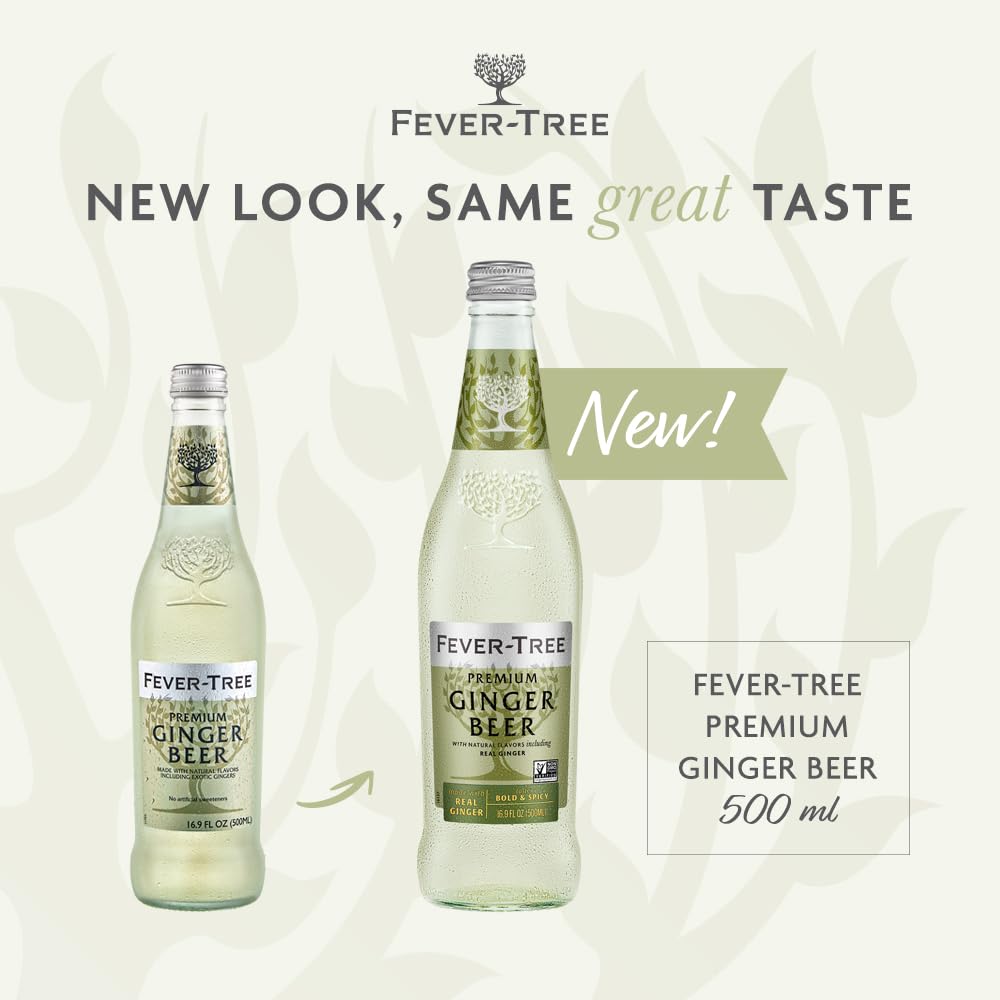 Fever-Tree Ginger malt-inspired Mixer - Premium Quality, 500 ML Bottles, Pack of 8, Clear, No Artificial Sweeteners or Colors