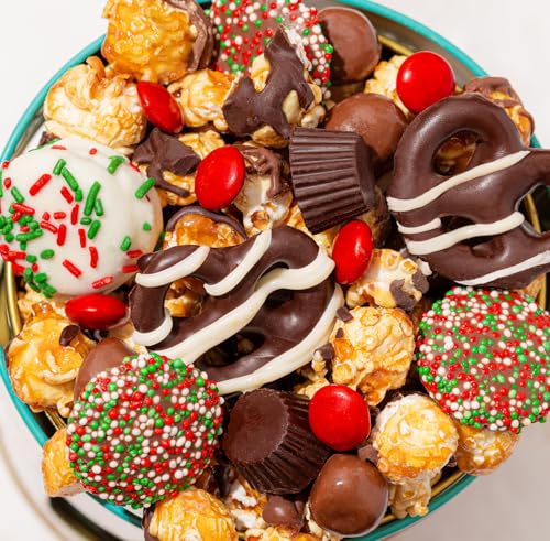 Bonnie and Pops Holiday Tin- with Assorted Christmas Chocolate  Cookies  Pretzels - Festive  Corporate  Family  Gift Basket Idea for Men and Women (Extra Large)