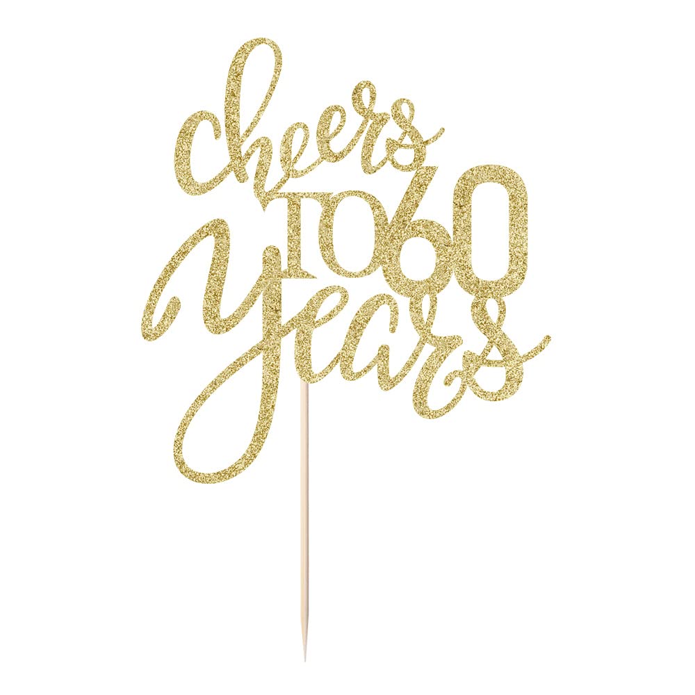 Qertesl Gold Glitter Cheers To 60 Years Cake Topper, Happy 60Th Birthday Cake Decorations,Perfect For 60 Years Cake Decorating,W